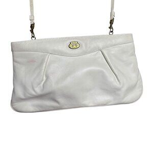 Vintage 80s Etienne Aigner Leather Crossbody Handbag White Gold Removable Strap